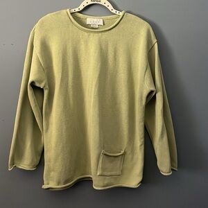 Vintage J Jill Pullover Sweater chartreuse Green Crew Rolled Hem Women’s L/XL